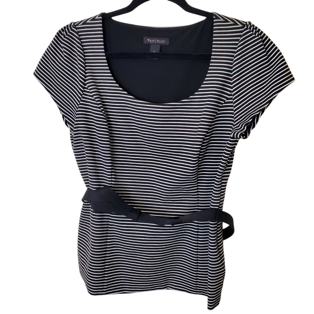 WHBM belted black/white short sleeve top 14
